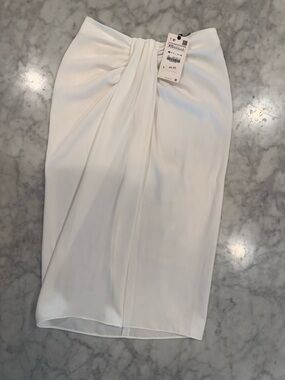 Zara White Draped Pencil Skirt